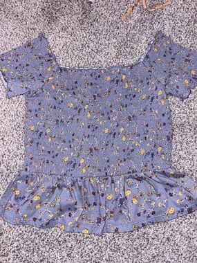 American Eagle Outfitters Blue Floral Smocked Peplum Blouse